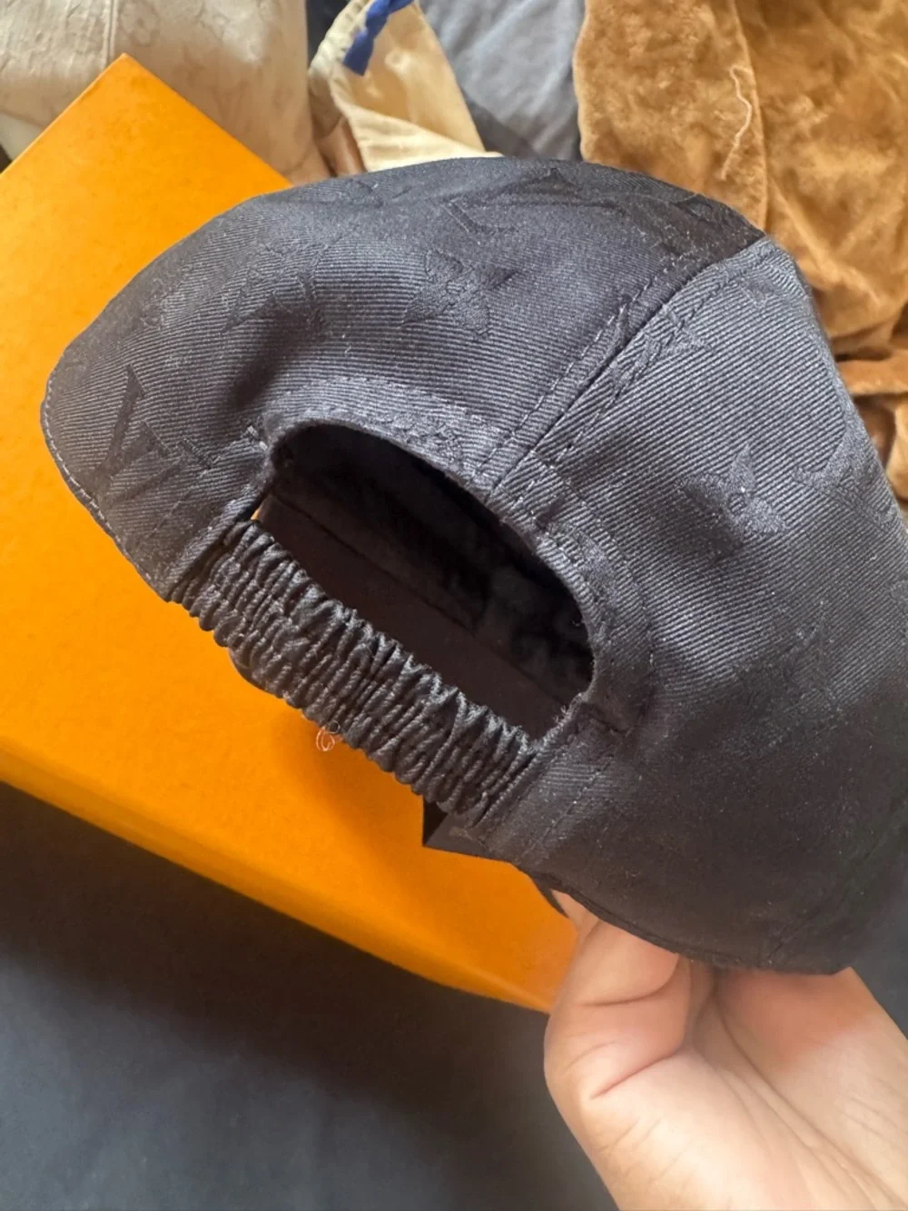 Louis Vuitton Black Monogram Embossed Baseball Cap with Gold Pin - Picture 7 of 11